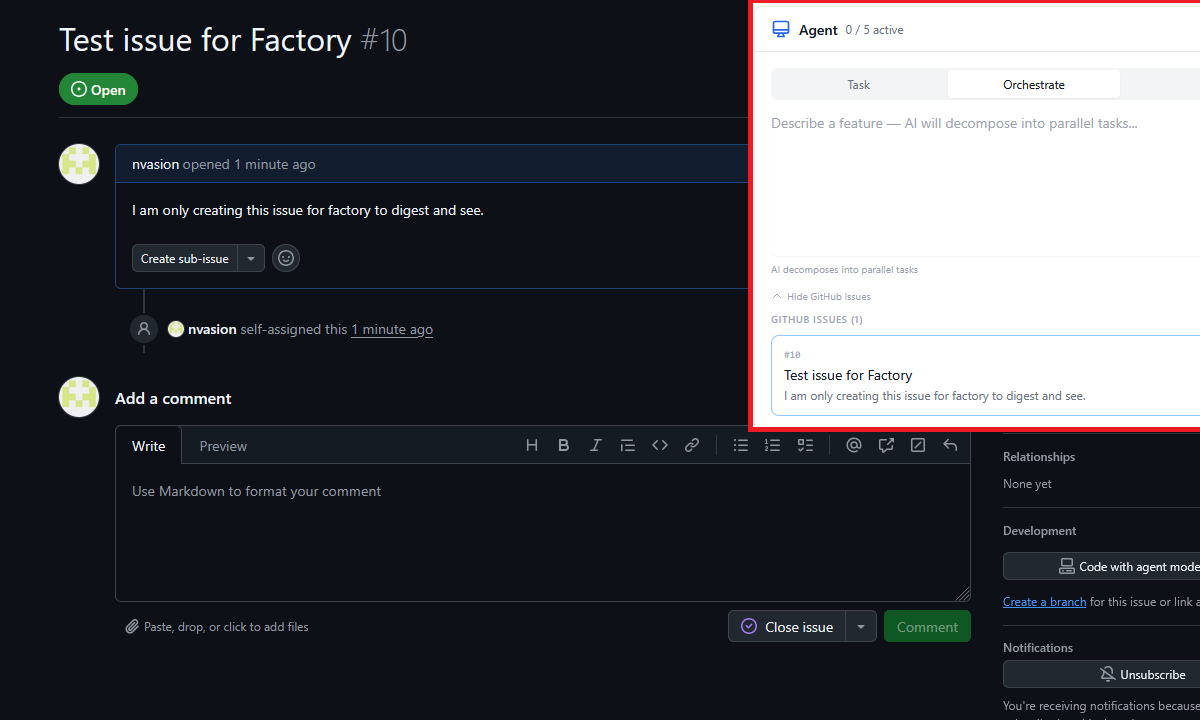 GitHub issues being used as orchestration prompts